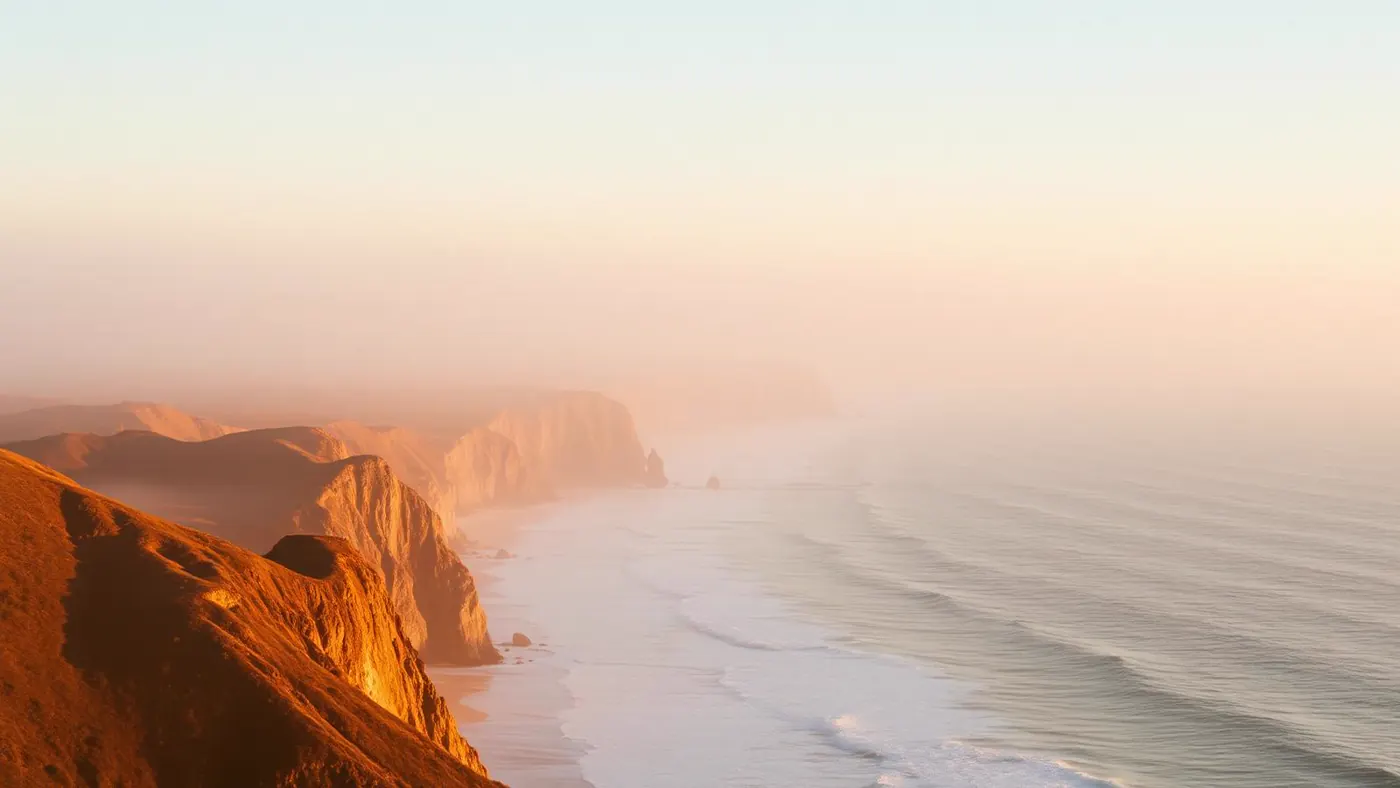Calm California coastline in soft late light